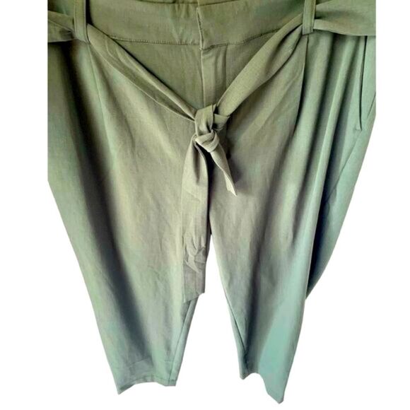 TORRID NEW Plus Size Olive Green Tie Front Paper-bag Tapered Pant. - Picture 2 of 16